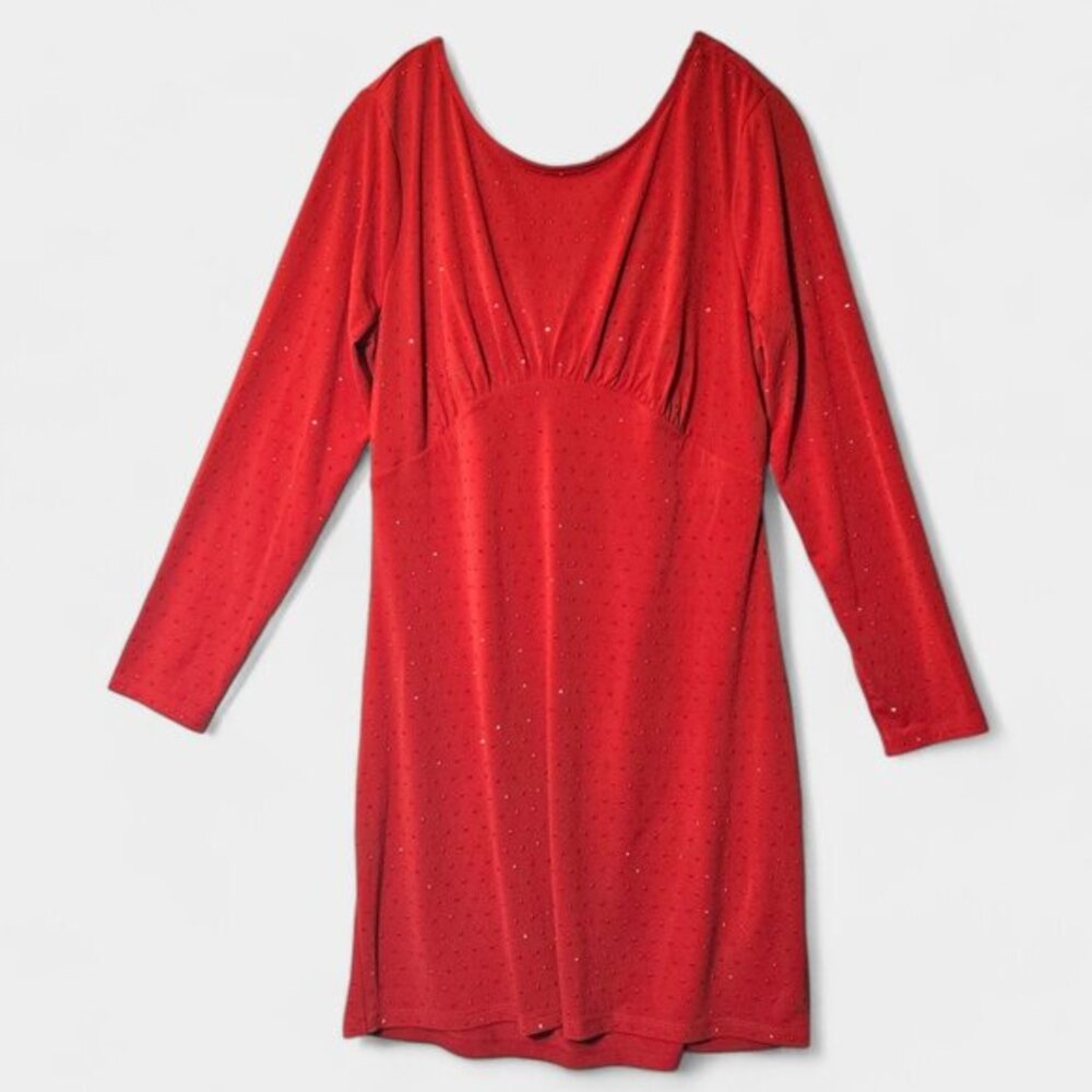 Michael Kors Studded Long-Sleeve Bodycon Dress XL Crimson Embellished‎ Holidays
